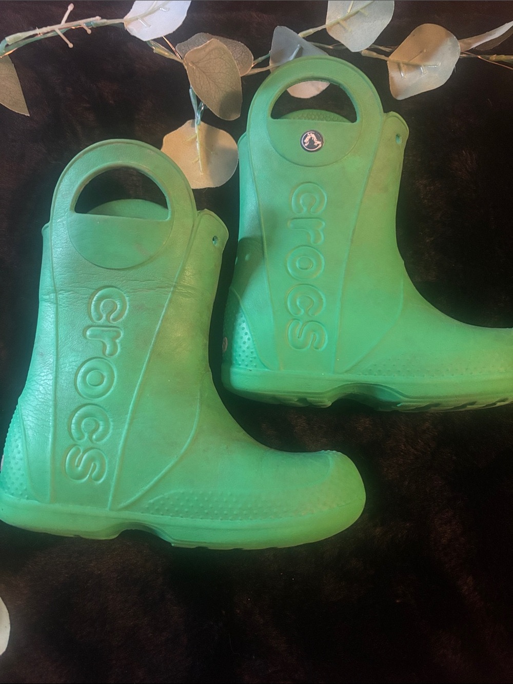 CROCS Kids Green Handle Rain Boots